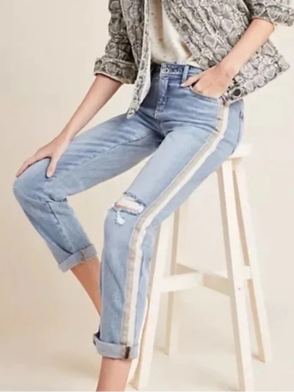 Anthropologie Pilcro Velvet Stripe Boyfriend Crop Jeans Size 25​